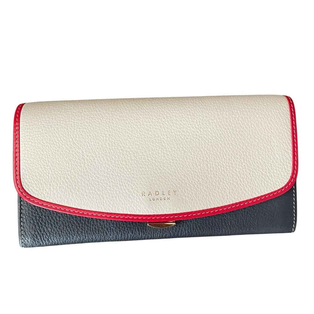 Radley READ London Cording Street ColorBlock Blue Beige FlapOver Wallet Leather